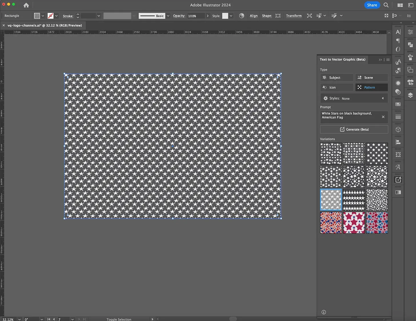 Screenshot of Adobe Illustrator stars pattern