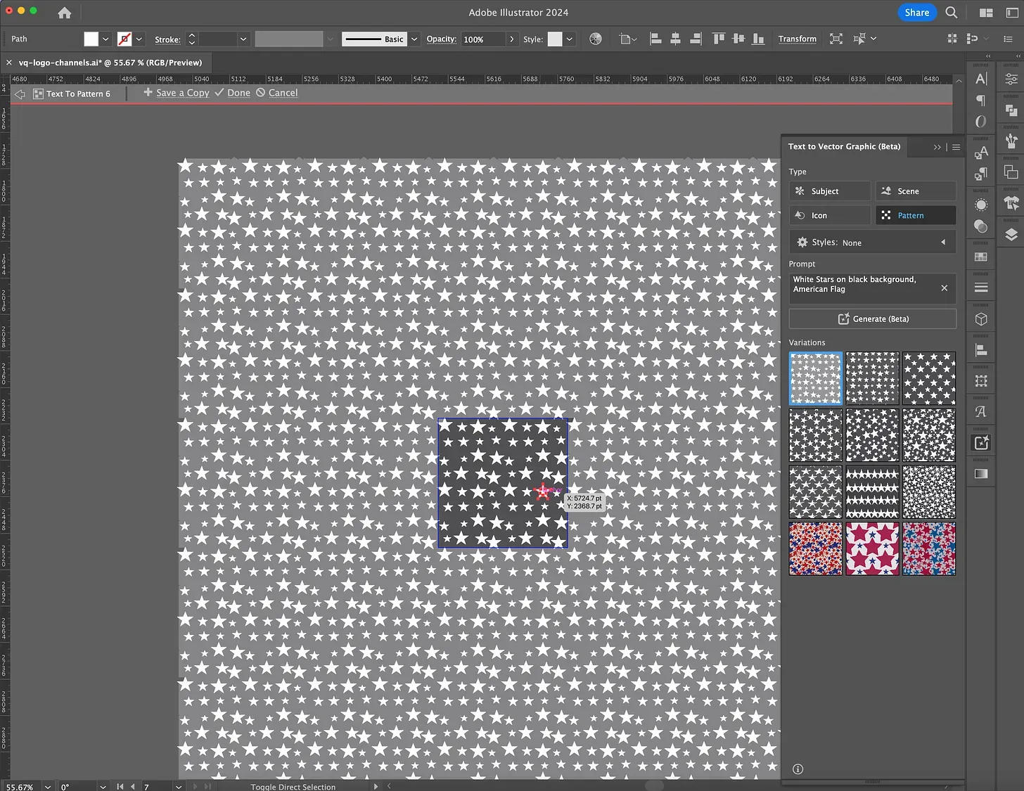 Screenshot of Adobe Illustrator stars pattern