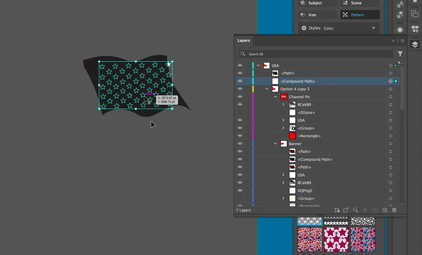 Screenshot of Adobe Illustrator stars compound path