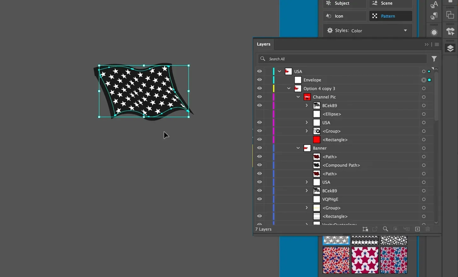 Screenshot of Adobe Illustrator stars compound path with envelope distort